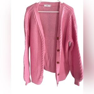 Pink Cable Knit Cardigan Sweater